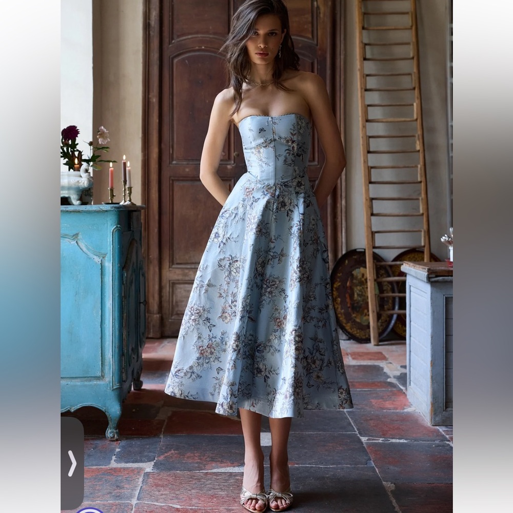 V. Chapman The Hazel Dress in Light Blue Lilibet Brocade